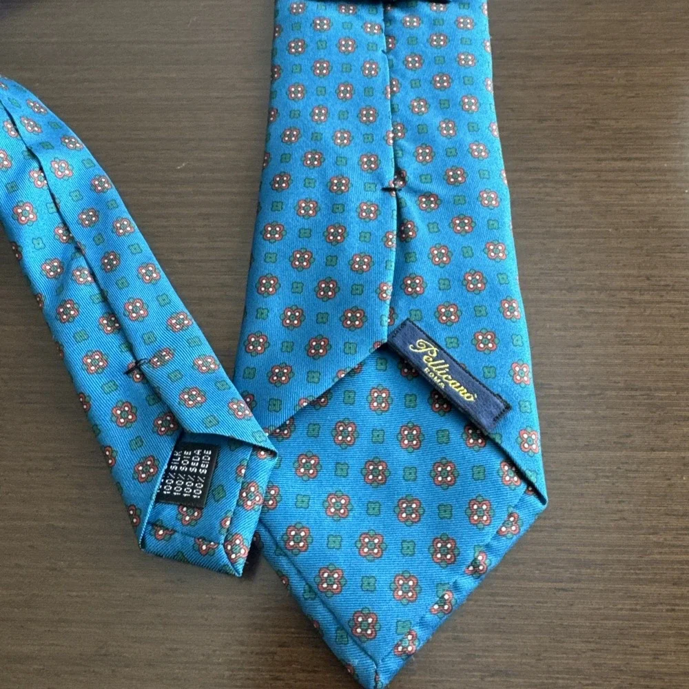 PELLICANO' Roma 100% Silk Tie Blue Geometric Made in Italy